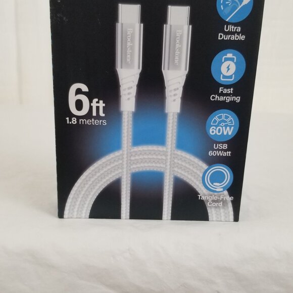 Brookstone 60 Watt Cable Type C to Type C 6 Ft White 1.8 Meters Brand New - Picture 5 of 16